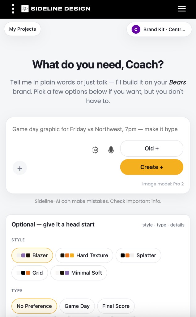 Sideline AI product interface on mobile